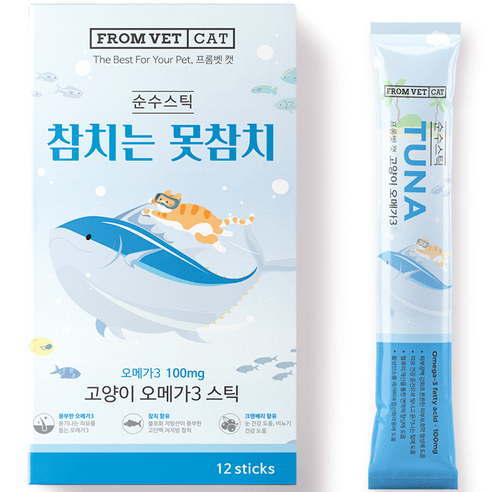 프롬벳 고양이 오메가3 순수스틱 츄르 참치는못참치 12g x 12p, 1개, 피부/털개선, 참치