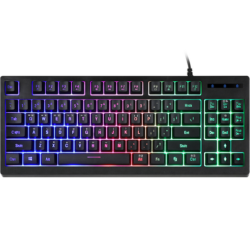 앱코 HACKER K150 텐키리스 레인보우 LED 게이밍 멤브레인 유선 키보드, 화이트