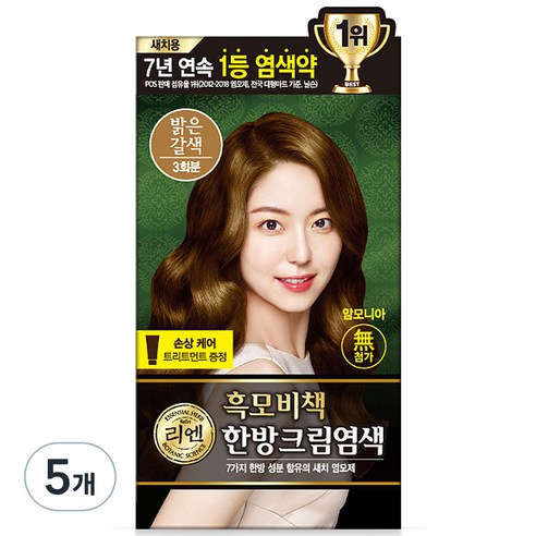 리엔 흑모비책 새치염색 크림, 자연갈색, 1개