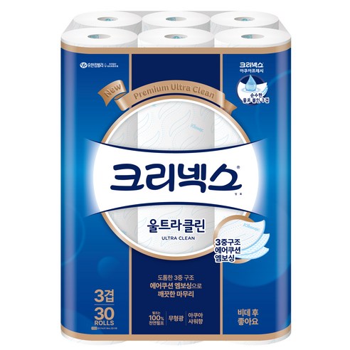 크리넥스 3겹 울트라 클린 천연펄프 화장지 27m, 30개입, 1개