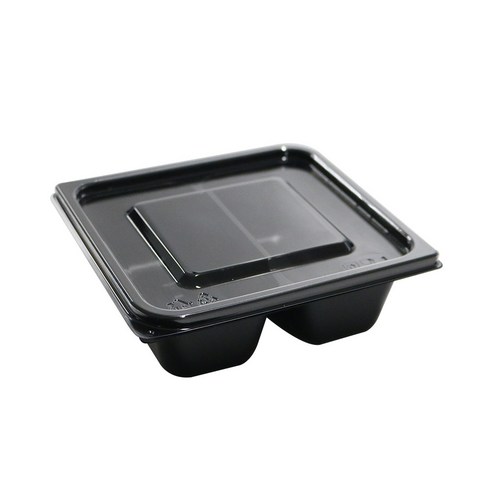 에이치씨엔 SP 02 NEW 2칸 일회용 반찬용기 13.5 x 12.7 x 4.5 cm 300p + 뚜껑 300p 세트, 1세트