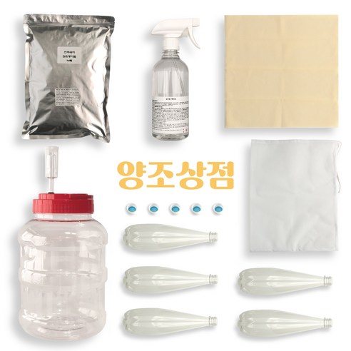 양조상점 막걸리 만들기 키트 수제 막걸리 세트, 선택1-1 10L 발효통, 선택3-2 물방울PET 500mL 10개, 선택2-2 진주곡자 앉은뱅이밀 누룩 1kg, 1세트