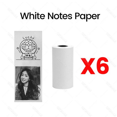 스티커라벨기 미니 포토 프린터 감열지 롤 화이트 컬러 선물 DIY 스티커 라벨 영수증 청구서 주변 A6 58mm 57x30mm, 2) 6Rolls White