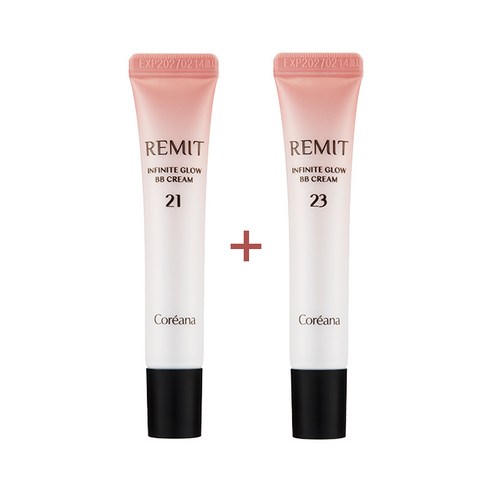 1+1 코리아나 레미트 인피닛 글로우 비비크림 SPF50+ PA+++ 피부 미백 자외선차단 기능성 모공 커버력 좋은 톤업 수분 물광 촉촉한 베이스 다크닝 없는 썬 BB크림 추천, 1개, 15g, 21호+23호
