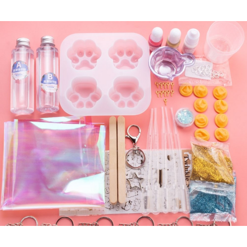 레진아트 공방 공예 몰드틀 에폭시틀 원데이 자격증, 빨간큰고양이발만두열쇠고리, 1세트