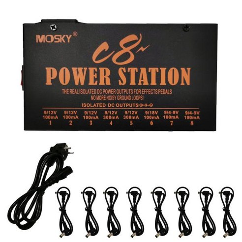 이펙터파워서플라이 MOSKY C8 기타 이펙트 페달 전원 공급 장치 8 절연 출력 49V 조절 가능 12V 18V 옵션 전압 스테이션, 2) US Plug