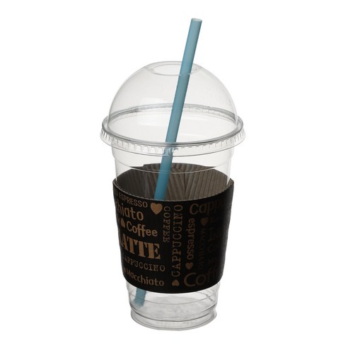 투명 PET 아이스컵+돔뚜껑+홀더+빨대, 470ml, 100개, 1세트