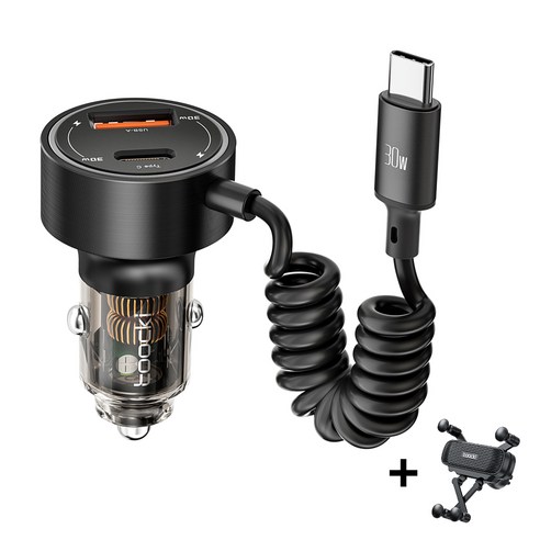Toocki 60W PD3.0+QC3.0+Type-C 3 in 1 반투명 고속 차량용 충전기, 블랙, TQ-CC26A