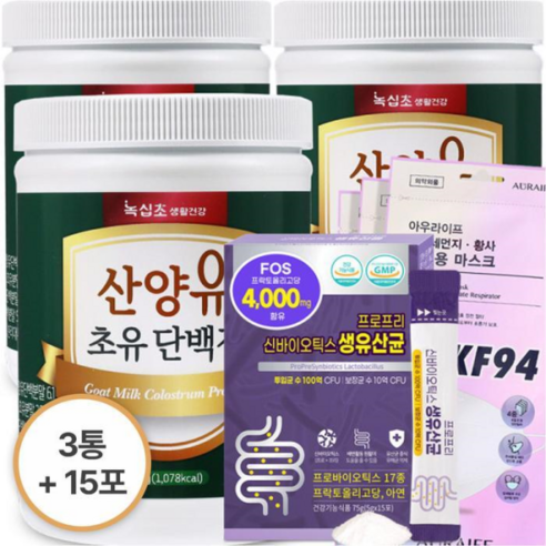 녹십초 녹십초 녹십초 산양유 초유 단백질 분말 280gx3통 단백질보충제 락토페린/ +FOS4000 생유산균 1박스(15포 (15074193), 3개