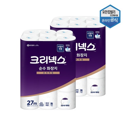크리넥스 순수 화장지 27m 24롤 x 2팩 두루마리 3겹 4518063, 24개, 2개
