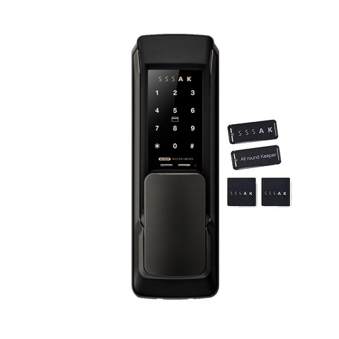 에버넷 무타공 푸시풀 번호키 현관문 도어록 다크그레이 AK-S101P + 카드키 4p, AK-S101P(골드)