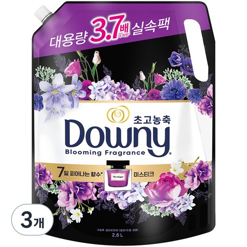 다우니 7일간 피어나는 향수 컬렉션 미스티크 초고농축 섬유유연제 리필, 1.35L, 3개