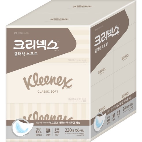 크리넥스 클래식 펄프 미용티슈 2겹, 230매, 18개