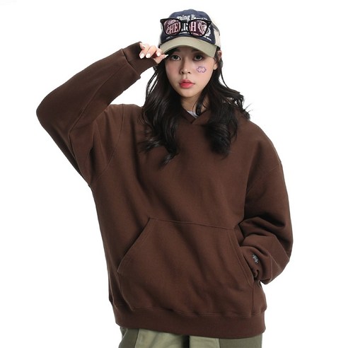 팬쇼 오버핏 남여공용 데일리 무지 헤비웨이트 기모 후드티
