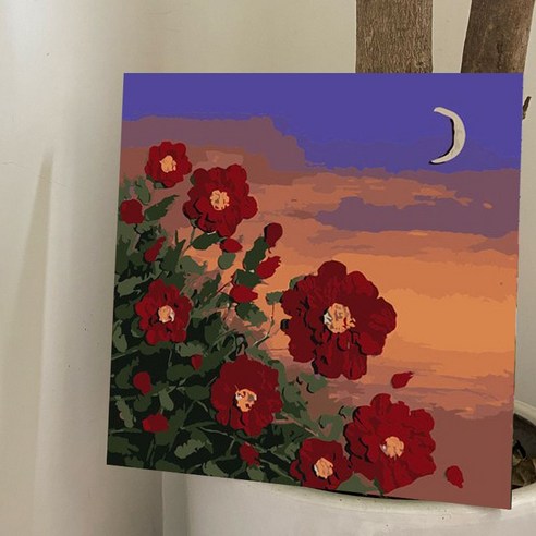 피포페인팅 명화그리기 백드롭페인팅 캔버스 DIY 그림액자, 20 x20 단단한 나무 내부 프레임을 긴장, 눈 보호 컬러 아트 보드 + 안료 2 세트 + 브러시, 동백꽃