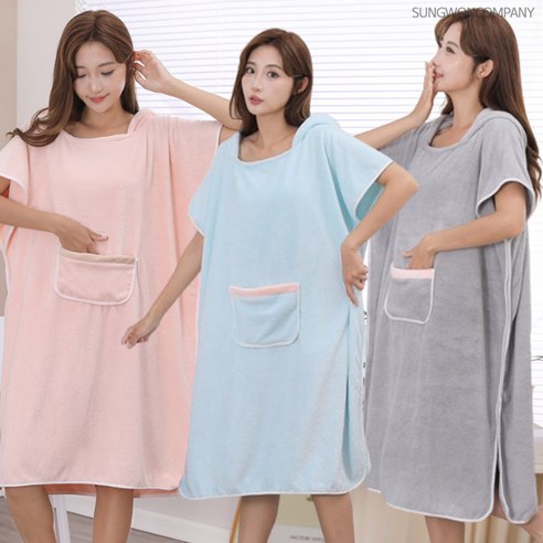 이너퀸 프리수 극세사 샤워 목욕 마사지 빅사이즈 후드 모자 주머니 골프 흡습 가운 후드극세사가운, FREE, 1개, 블루