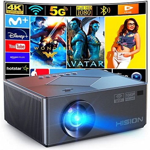 휴대용 미니 빔 프로젝터 미국 WiFi 및 블루투스를 지원하는 4K - HISION 5G 블루투스 풀 HD 1080P 영화 게임 10000L