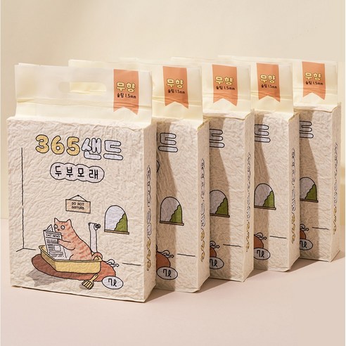 3651 365샌드 고양이 두부모래 1.5mm 슬림입자 무향, 7L, 5개