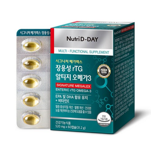 뉴트리디데이 장용성 rTG 알티지 오메가3 메가렉스, 180정, 4개
