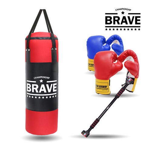 BRAVE 브레이브 샌드백 파워헤비백 B세트 80cm 글러브 철봉, 샌드백+스마트락+글러브 블루(중)