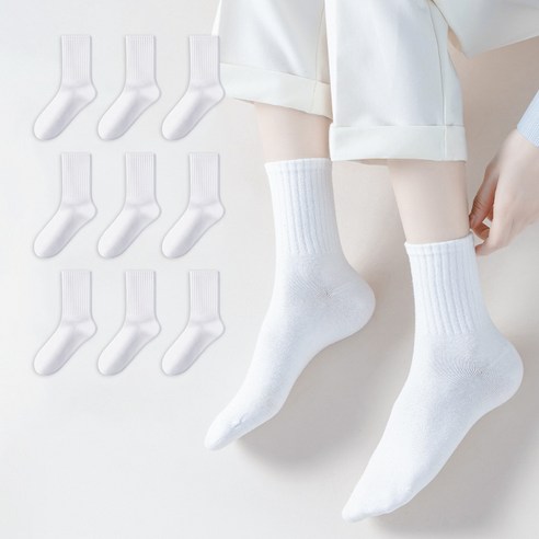 스타일업 10켤레 발목밴드10cm 여성 무지 중목양말 학생양말