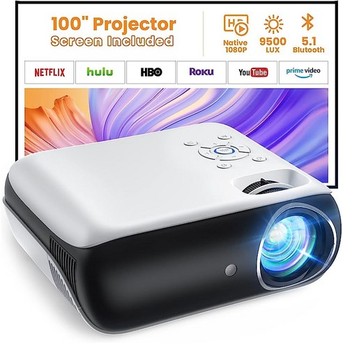휴대용 미니 빔 프로젝터 미국 HAPRUN 100화면의 네이티브 1080P 블루투스 스마트폰과 호환, 9500L
