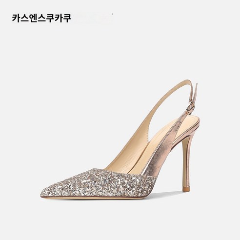 더 이쁜 신발 글리터 슬링백 샌들 샴페인 스팽글 하이힐 스틸레토 뾰족한 발가락 프렌치 샌들 2023 봄 바오터우