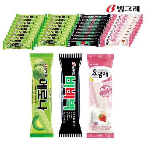 빙그레 메로나 메론 20개+비비빅 오리지널 10개+요맘때바 딸기10개 /혼합구성/ 아이스크림, 메로나메론 20개+비비빅오리지널 10개+요맘때딸기10개, 1개, 70ml
