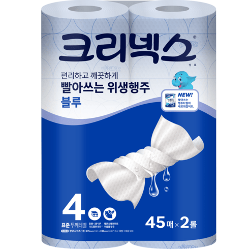 크리넥스 빨아쓰는 위생행주 블루 45매, 4개