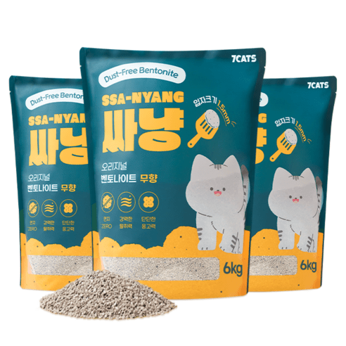 7CATS 싸냥 고양이모래 프리미엄 벤토나이트 무향 6kg x 3개입(18kg), 18kg