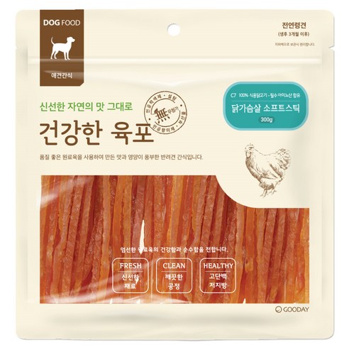 굿데이 강아지간식 건강한 육포 300g, 오리가슴살말이 고구마, 1개