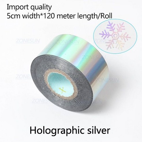 ZONESUN 3 4 5cm 호일 양극산화처리 도금 종이 가죽 공예용 탑 베이스 프레스 포일 브론징 PU 펜, Holographic Sliver, 5cm width