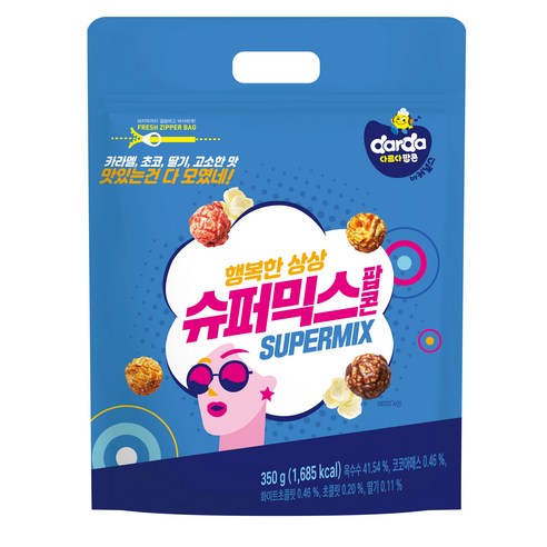 제이앤이 darda by 커널스 팝콘 슈퍼믹스 지퍼팩 낱개, 350g, 3개