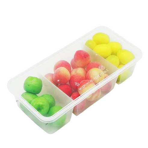 도나앤데코 PP일회용 내열 3칸 긴 사각도시락 용기 10p + 뚜껑 10p, 40개, 1세트
