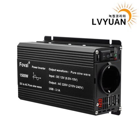 녹원 순수정현파 차량용 인버터 12V 220V 캠핑용 차박 한국형 KC인증, 블랙 용량 2200W 전압12V, 1개
