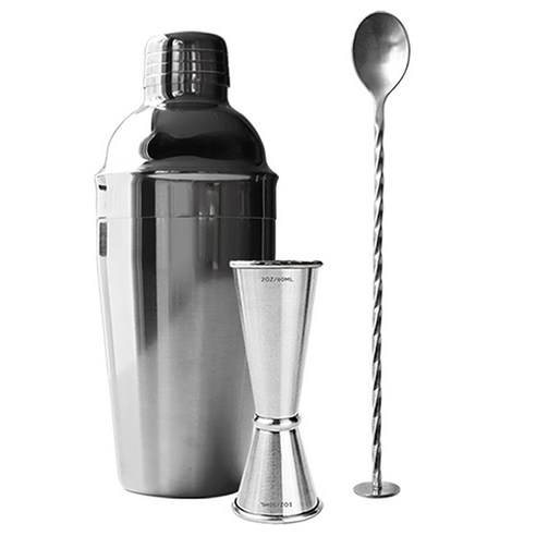 칼딘 코블러 셰이커 750ml + 지거 30 / 60ml + 바 스푼 세트, 실버, 1세트