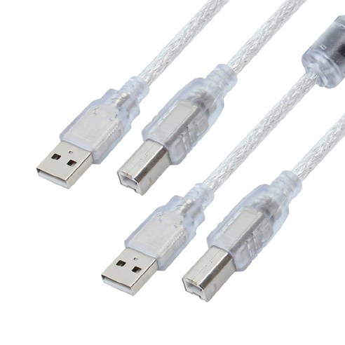 엠비에프 USB 2.0 B타입 프린터 디지털 피아노 연결 변환 노이즈필터 투명 구리선 고급 쉴드케이블, 2개, 5m