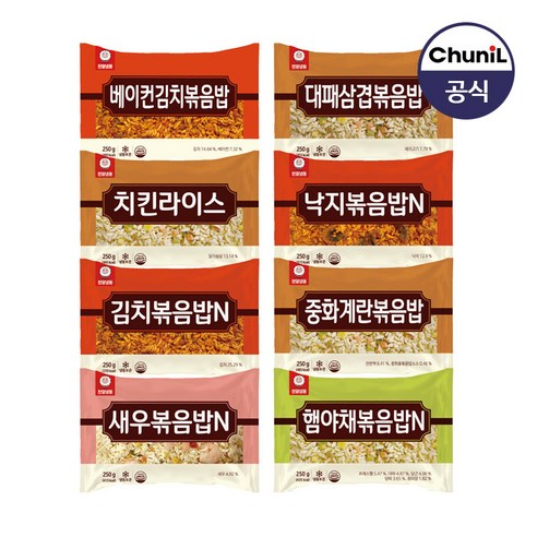 천일식품 인기볶음밥 14종 10봉 골라담기, 250g, 10개, 베이컨김치볶음밥250gX5봉, 김치볶음밥250gX5봉