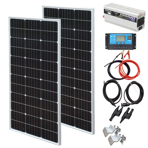 220V / 110V 200W 12V 태양 전지판 시스템 독립형 태양 전지판 시스템 : 2 X 100W 태양 전지판 + 1000W 인버터 + 20A 컨트롤러 + 2 세트의 3M, 1개, 없음, 없음
