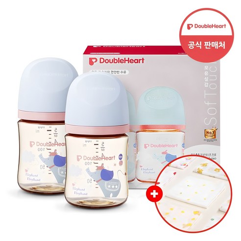 더블하트 모유실감 3세대 PPSU 디어프렌즈 트윈팩 160ml 꿈꾸는코끼리 (젖꼭지미포함)+손수건증정, 단품