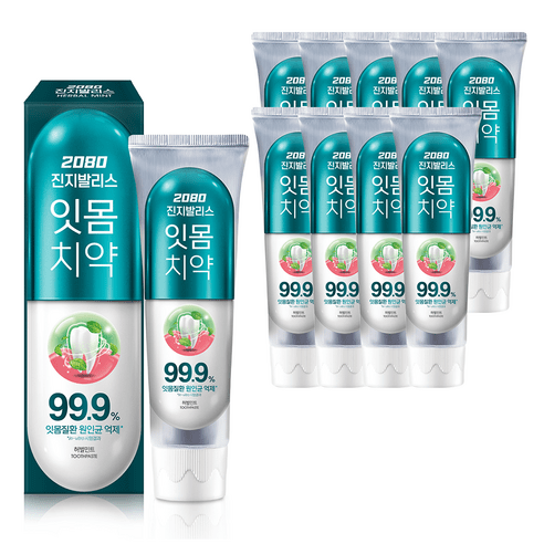 2080 진지발리스 잇몸치약 허벌민트향, 150g, 10개