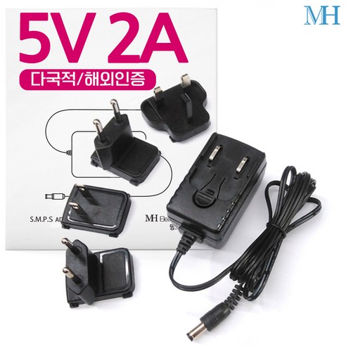 명호전자 5V2A 아답터 월마운트 전원선일체형 해외 인증용 DC 5V 2A 어댑터, 5V2A아답터(다국적-4종세트)