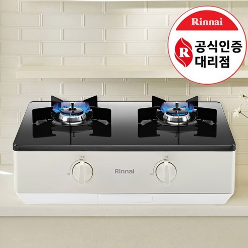 린나이 과열방지 2구 가스렌지 AA 전면건전지 크림화이트 24년 신제품, 가스레인지, LNG 도시가스