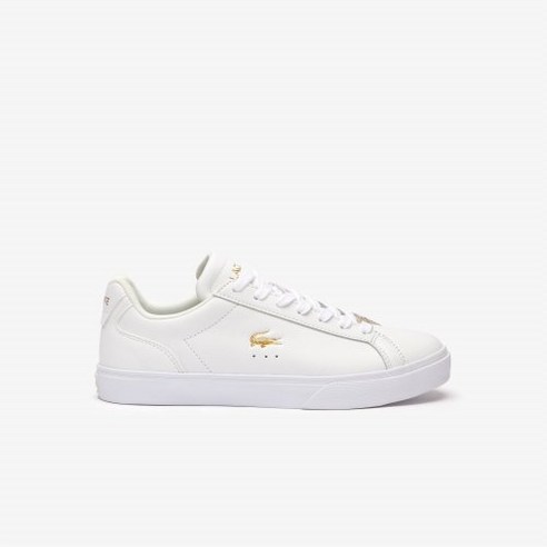 라코스테 LACOSTE 여성 LEROND PRO 골드 크록 스니커즈 화이트