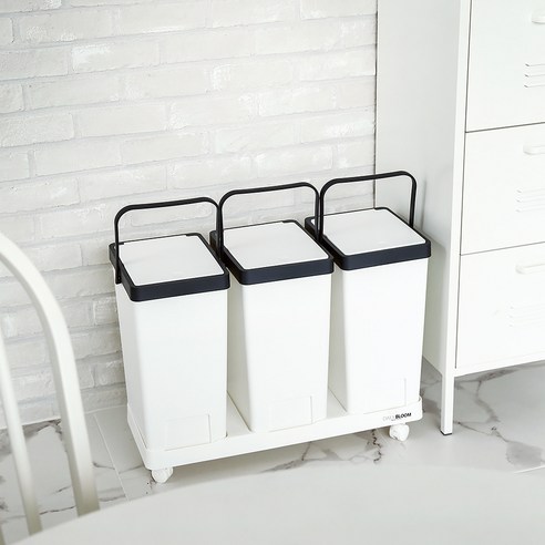데일리 원터치 이동식 가정용 재활용 쓰레기통 분리수거함 20L, 베이지 네이비, 100개
