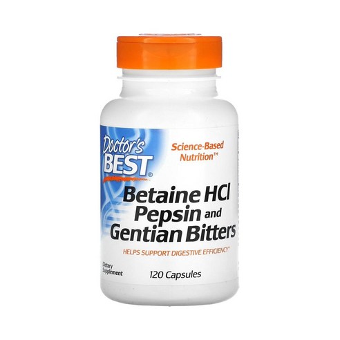 닥터스베스트 Doctor's best 베타인 HCL 펩신 겐티아나 비터스 120캡슐 젠티아나 루테아 뿌리 황용담 염화수소 하이드로콜리드 규산 마그네슘 실리케이트, 1개, 기본, 120정