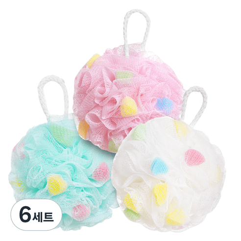 리브모어 버블 스펀지 거품 샤워볼 3종 세트, 혼합색상, 6세트