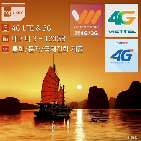 베트남유심 비엣텔 모비폰 베트남모바일 4G LTE & 3G, H 탑유심(비엣텔4G)7일데이터1일5GB+2터미널, 1개
