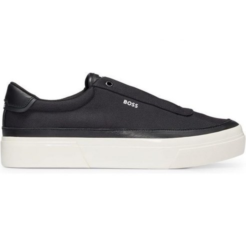 휴고보스 신발 BOSS Men's Jhon Tenn Canvas Lace-Up Trainers with Cup Sole and Leather Trims Size 103996