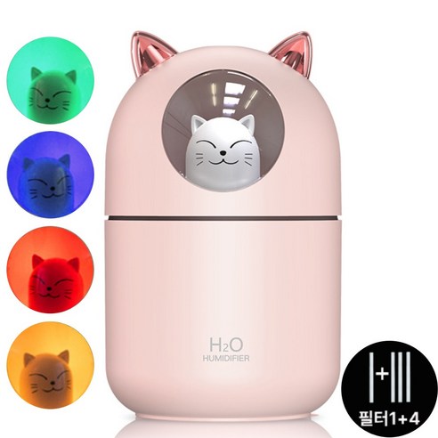 밍고쓰 대용량 탁상용 usb 미니 무드등 필터 가습기, 핑크, 고냥이